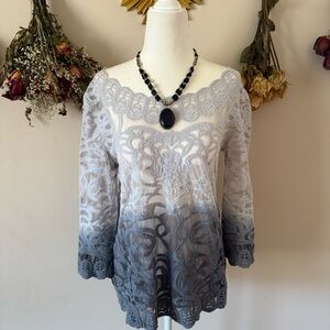 Meadow Rue Gray Ombré Lace Blouse